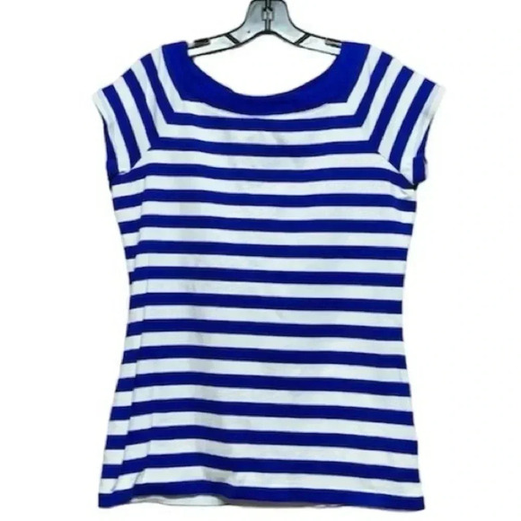 Dressbarn Women's Blue & White Striped Short Sleeve Tee Size L - Picture 2 of 4